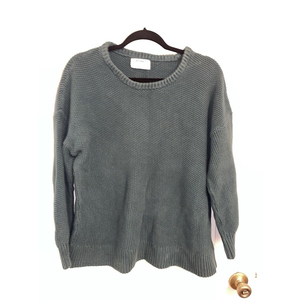 Old Navy Sweater Womens L Green Shaker Stitch Tunic Crew Neck Long Sleeve